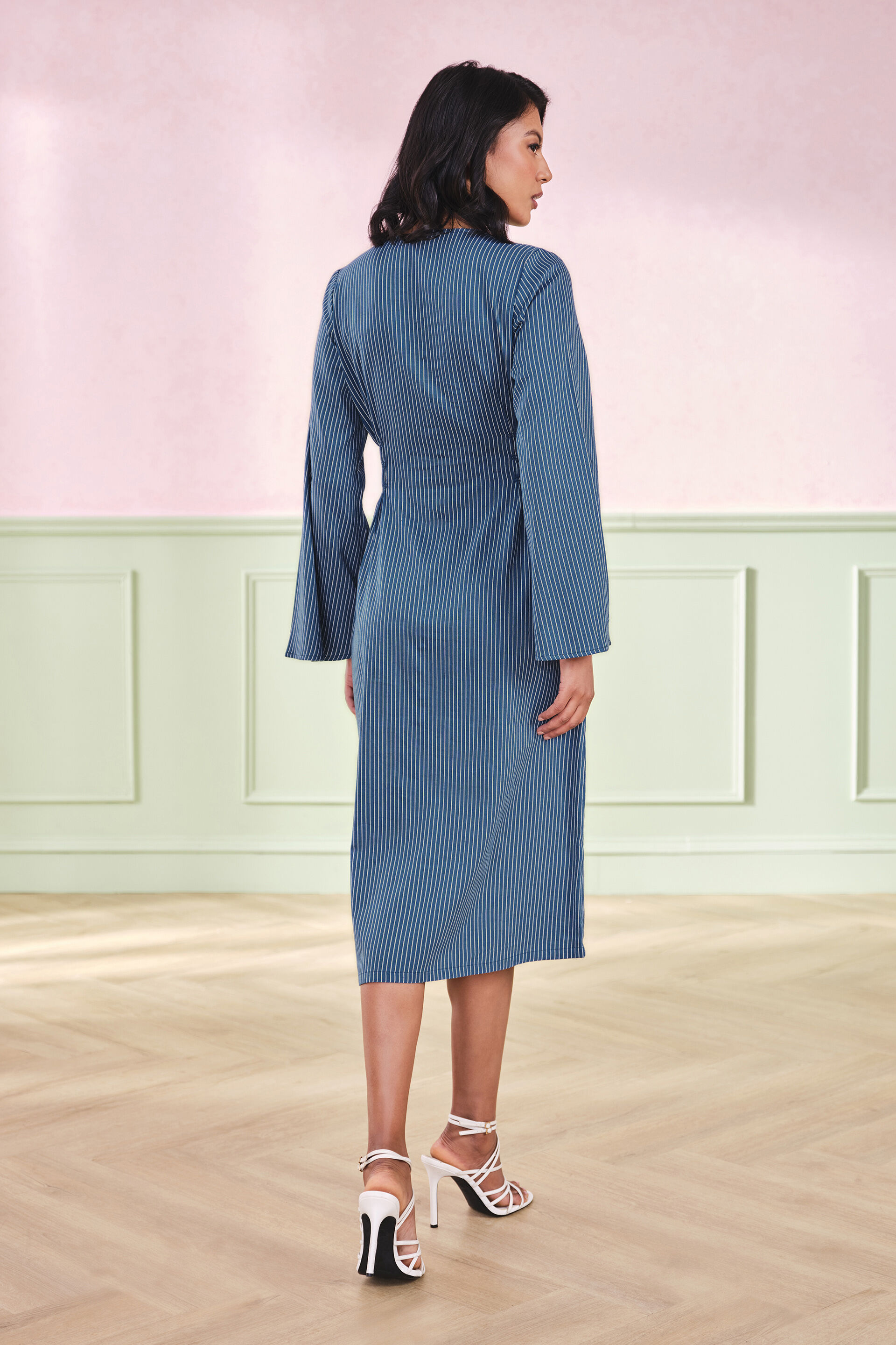 Chambray Charm Cotton Blend Dress, Blue, image 6